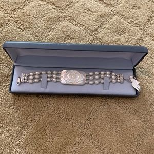 3 row pearl and rose bracelet